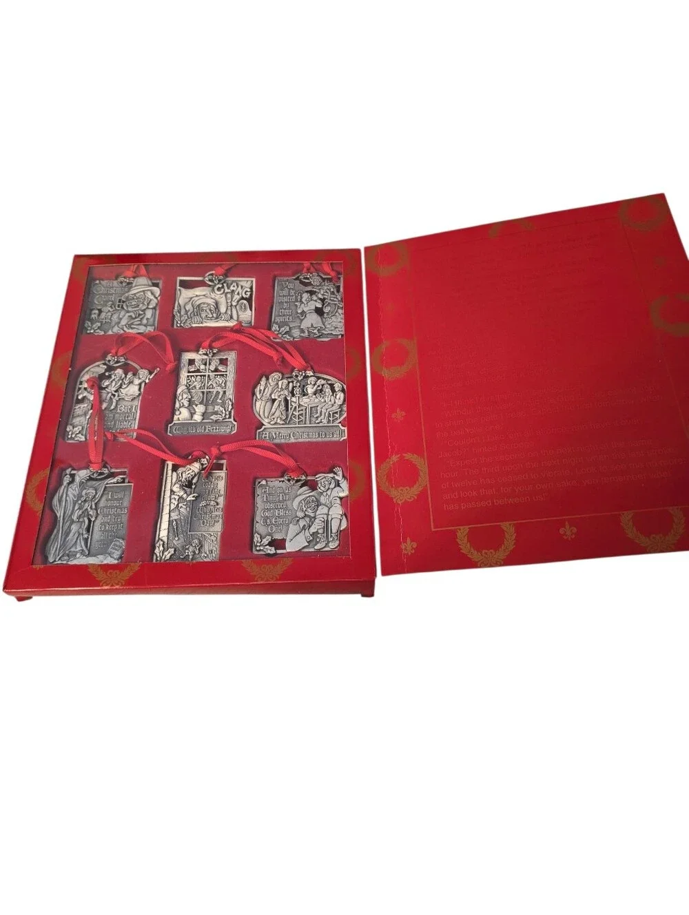 Vintage 1995 May Dept. Stores Pewter Christmas Carol Ornaments Set of Nine